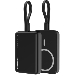POWERTECH power bank PT-1376 με καλώδιο, 10000mah, magnetic wireless, 20W, μαύρο