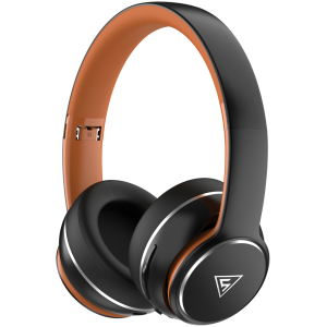 DOQAUS headphones DESIGN 3, ασύρματα & ενσύρματα, Φ40mm, 600mAh, μαύρα/καφέ