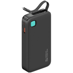 USAMS power bank CD225 με καλώδιο Lightning, 2x θύρες εξόδου, 10000mAh, 20W, μαύρο
