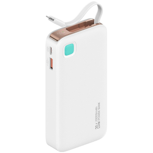 USAMS power bank CD225 με καλώδιο Lightning, 2x θύρες εξόδου, 10000mAh, 20W, λευκό