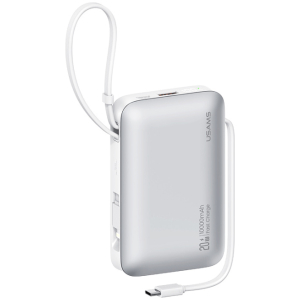 USAMS power bank CD228 με 2x καλώδια, 2x θύρες εξόδου, 10000mAh, 20W, ασημί