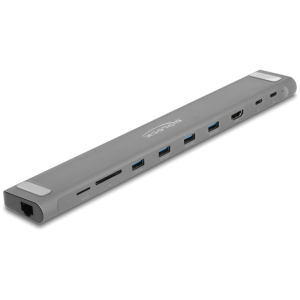 DELOCK docking station 87895, 9 θυρών, βάση laptop, 85W PD, 4K, γκρι