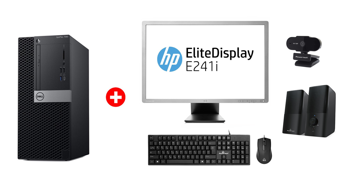 DELL PC OptiPlex 7060 MT, Refurbished Grade A Repainted, i5-8600, 16/256GB M.2, DVD-RW, Windows 11 Home, με οθόνη E241I/ποντίκι/πληκτρολόγιο/ηχεία/camera