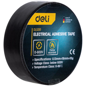DELI μονωτική ταινία υψηλής αντοχής DL5261, 18mm x 9.15m, μαύρη