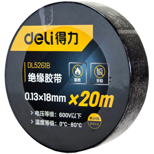 DELI μονωτική ταινία υψηλής αντοχής DL5261B, 18mm x 20m, μαύρη