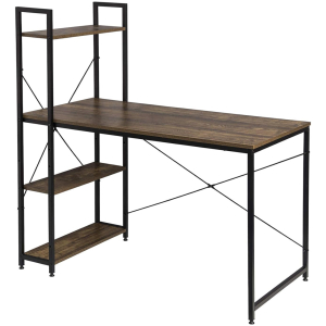 HOME USE γραφείο HUH-0249 με ραφιέρα, 120x60x122cm, καφέ/μαύρο