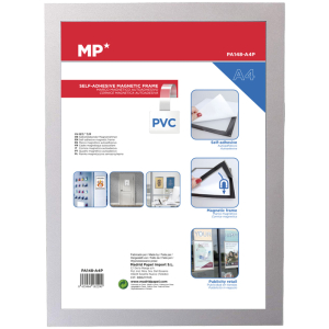MP αυτοκόλλητη θήκη ανακοινώσεων A4 PA148 με μαγνητικό πλαίσιο, ασημί