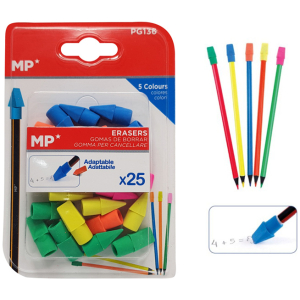 MP σετ γόμα καπάκι για μολύβι PG136, διάφορα χρώματα, 25τμχ