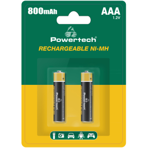 POWERTECH επαναφορτιζόμενες μπαταρίες NI-MH PT-1403, AAA, 800mah, 1.2V, 2τμχ