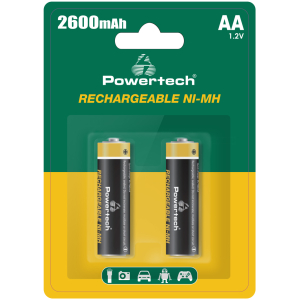 POWERTECH επαναφορτιζόμενες μπαταρίες NI-MH PT-1404, AA, 2600mah, 1.2V, 2τμχ