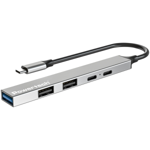 POWERTECH USB hub PT-1414, 5x θυρών, USB 3.2, 5Gbps, 100W, USB-C σύνδεση, γκρι