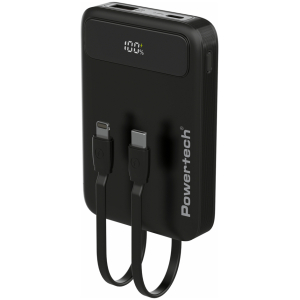 POWERTECH power bank με καλώδια και οθόνη PT-1417 10000mAh, 22.5W, μαύρο
