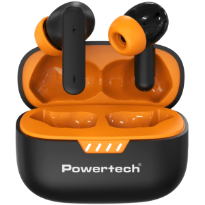 POWERTECH earphones με θήκη φόρτισης PT-1431, True Wireless, 40/400mAh, ANC & ENC, μαύρα