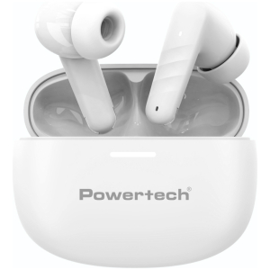 POWERTECH earphones με θήκη φόρτισης PT-1432, True Wireless, 35/300mAh, λευκά