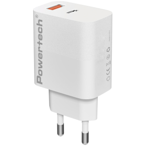 POWERTECH φορτιστής τοίχου PT-1437, USB/USB-C, 20W, GaN, λευκός