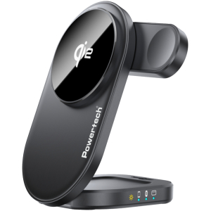 POWERTECH ασύρματος φορτιστής PT-1491, 3 σε 1, Qi2, 15W, μαύρος