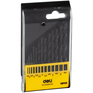 DELI σετ τρυπάνια DH-MHZ013-ED1 για σίδηρο HSS, 1.5-6.5mm DIN 338, 13τμχ