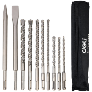 DELI σετ τρυπάνια/καλέμι/βελόνι DH-YCZ010-EH1 για τοίχο, 40Cr YG8, SDS Plus, 10τμχ