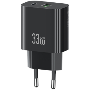 USAMS φορτιστής τοίχου CC317, USB & USB-C, 33W, GaN, μαύρος