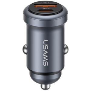USAMS φορτιστής αυτοκινήτου CC322, USB & USB-C, 30W, γκρι