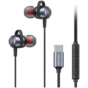 USAMS earphones με μικρόφωνο US-SJ758, USB-C σύνδεση, μεταλλικά, 1.2m, γκρι
