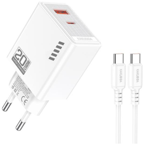 KAKUSIGA φορτιστής τοίχου KSC-1240 με καλώδιο USB-C, USB & USB-C, 20W, λευκός