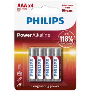 PHILIPS Power αλκαλικές μπαταρίες LR03P4B/5, AAA LR03 1.5V, 4τμχ