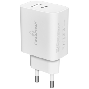 POWERTECH φορτιστής τοίχου PT-1044, USB & USB-C, PD QC3.0, 30W, λευκός