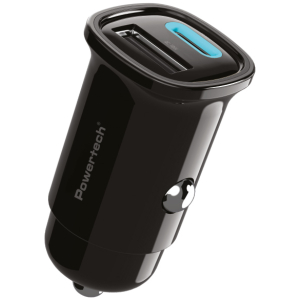 POWERTECH φορτιστής αυτοκινήτου PT-1538, USB & USB-C, 30W, μαύρος