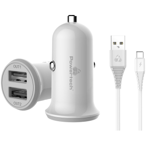 POWERTECH Φορτιστής αυτοκινήτου & καλώδιο Type-C PT-773, 2x USB, 3.4A
