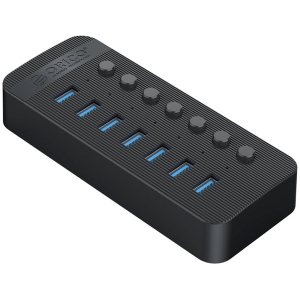 ORICO USB hub CT2U3-7AB με διακόπτες, 7x θυρών, USB 3.0, 5Gbps, USB σύνδεση, μαύρο