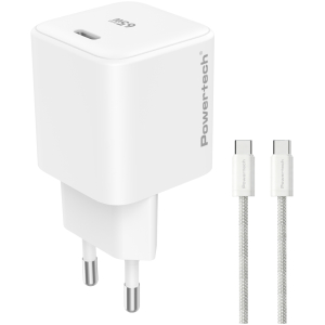 POWERTECH φορτιστής τοίχου PT-1577 με καλώδιο, USB-C, 65W, GaN, AVS, λευκός