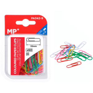 MP συνδετήρες PA342-9, μεταλλικοί, 33mm, χρωματιστοί, 60τμχ