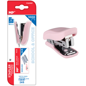 MP mini συρραπτικό PA636P με ανταλλακτικά, 24/6 - 26/6, 10 φύλλα, ροζ