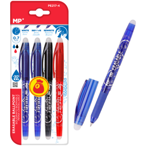 MP σετ στυλό διαρκείας PE217-4, erasable, 0.7mm, διάφορα χρώματα, 4τμχ