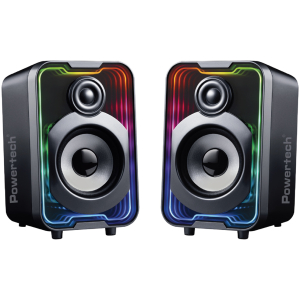 POWERTECH ηχεία PT-1575 με RGB φωτισμό, 2x 5W, Bluetooth & USB/USB-C, μαύρα