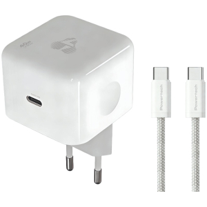 POWERTECH φορτιστής τοίχου PT-1581 με καλώδιο, USB-C, 40 έως 60W, GaN, AVS, λευκός