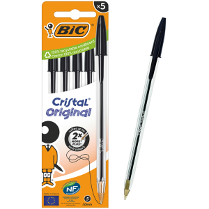 BIC στυλό διαρκείας ballpoint Cristal Original, 1mm μύτη, μαύρο, 5τμχ