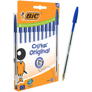 BIC στυλό διαρκείας ballpoint Cristal Original, 1mm μύτη, μπλε, 10τμχ